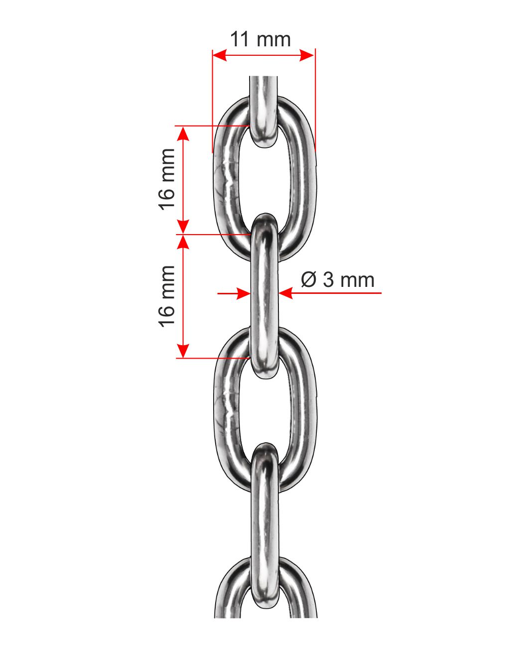 Niro-Kette ähnl. DIN 766, 3,00 mm Niro-Kette ähnl. DIN 766, 3,00 mm